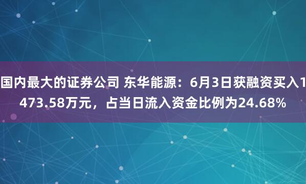 国内最大的证券公司 东华能源：6月3日获融资买入1473.58万元，占当日流入资金比例为24.68%