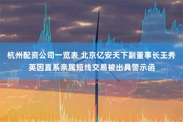 杭州配资公司一览表 北京亿安天下副董事长王秀英因直系亲属短线交易被出具警示函