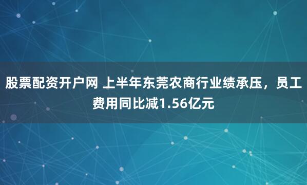 股票配资开户网 上半年东莞农商行业绩承压，员工费用同比减1.56亿元